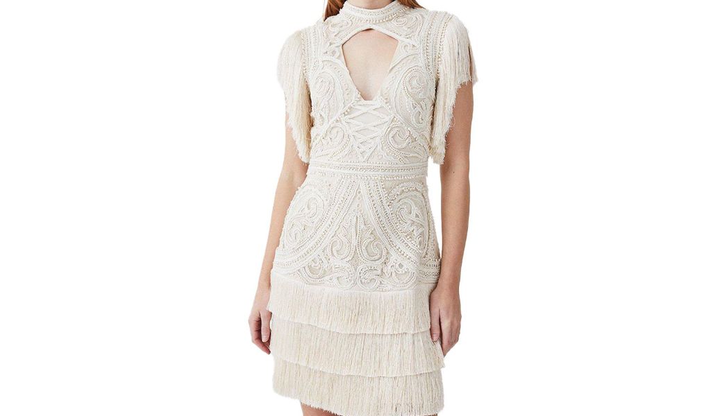 Karen Millen Cornelli Embellished Fringed Woven Dress